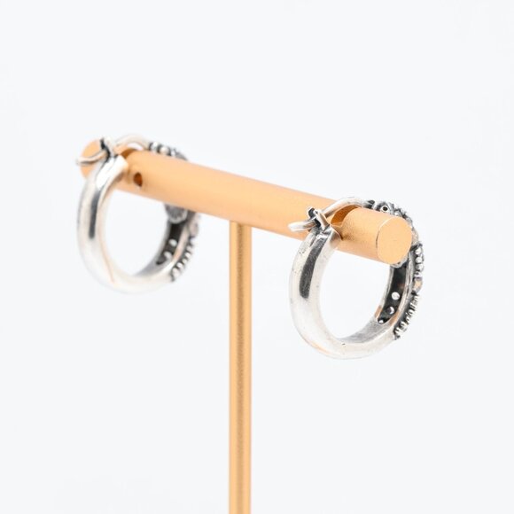 Vintage Sterling Silver Gold Accent White CZ Hoop Earrings - Picture 2 of 6